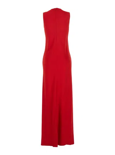 Ami Alexandre Mattiussi Ami Paris Red Long Sleeveless Dress With Round Neck In Viscose Blend Woman In Red