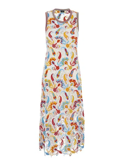 Etro Multicolor Sleeveless Long Dress With Round Neck And All-over Floral Print In Viscose Blend Woman In Multicolor
