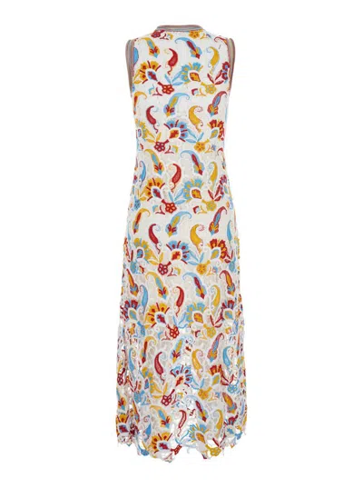 Etro Multicolor Sleeveless Long Dress With Round Neck And All-over Floral Print In Viscose Blend Woman In Multicolor