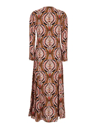 Farm Rio Pineapple Jewelry Multicolor Midi Dress With Flared Hem And All-over Floral Print In Tech Fabric Wom In Multicolor