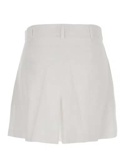 Plain Relaxed Fit Linen Shorts With Concealed Front Closure In White