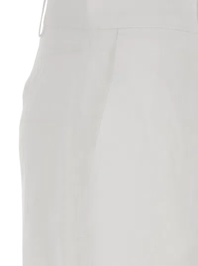 Plain Relaxed Fit Linen Shorts With Concealed Front Closure In White