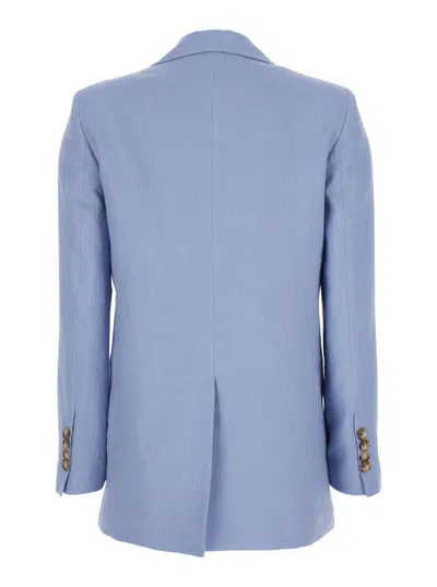 Plain Light Blue Double-breasted Jacket With Classic Lapels In Blue