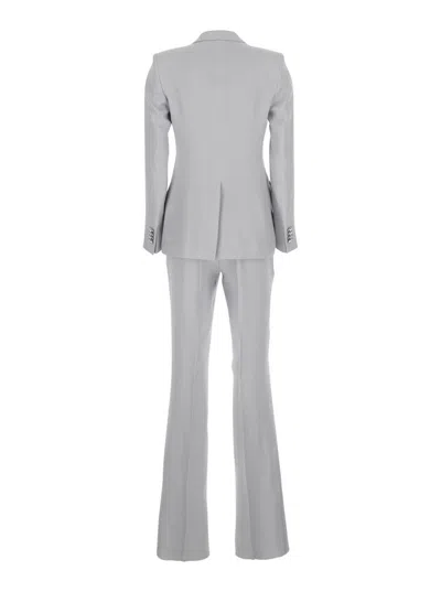 Tagliatore Grey Double-breasted Suit With Golden Buttons In Linen Woman In Grey