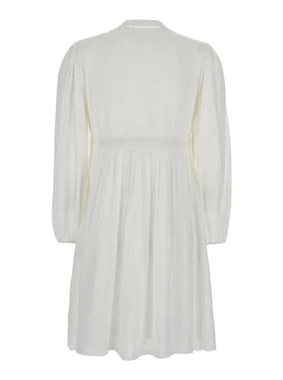 Ba&sh White Crewneck Dress With Knot Closure On The Front In Fabric Woman In White