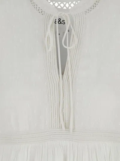 Ba&sh White Crewneck Dress With Knot Closure On The Front In Fabric Woman In White