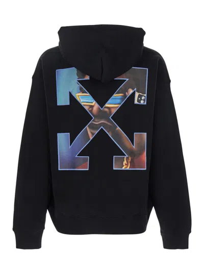 Off-white Barber Arrow Skate Black Hoodie With Logo Lettering On The Front And Maxi Logo Print On The Rear In  In Black