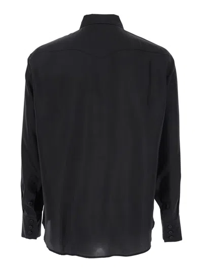 Tonywack Black Shirt With Classic Collar And Two Front Patch Flap Pockets With Button In Silk Man In Black