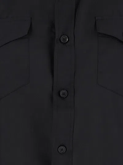 Tonywack Black Shirt With Classic Collar And Two Front Patch Flap Pockets With Button In Silk Man In Black