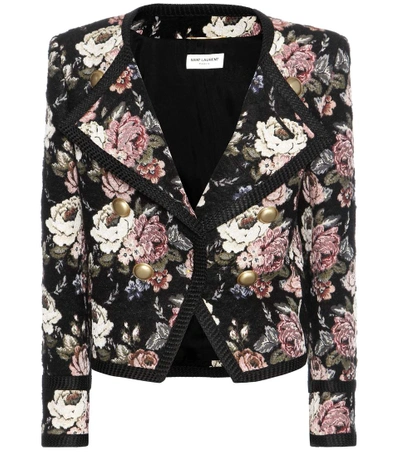 Shop Saint Laurent Wool-blend Jacquard Cropped Jacket In Multicoloured