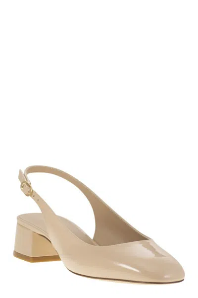 Stuart Weitzman Maeve - Lacquered Leather Slingback In Beige