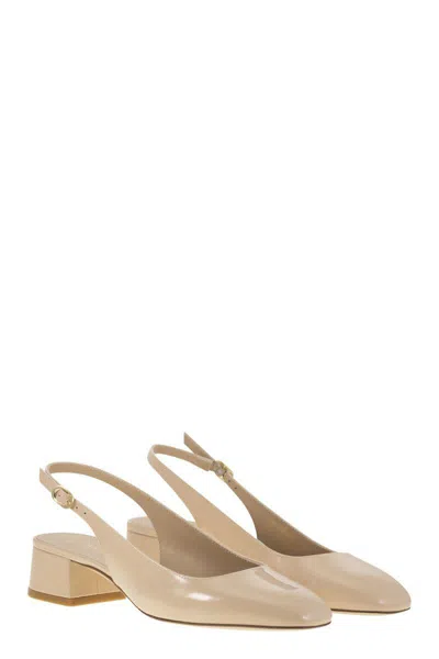 Stuart Weitzman Maeve - Lacquered Leather Slingback In Beige