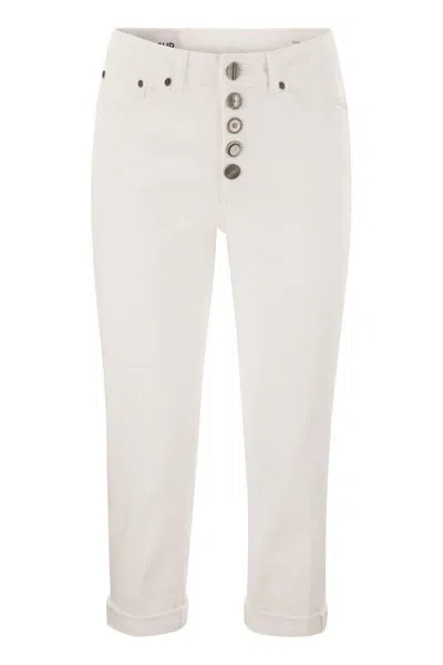 Dondup Striped Pattern Cropped Trousers With Button Detailing In Neutral