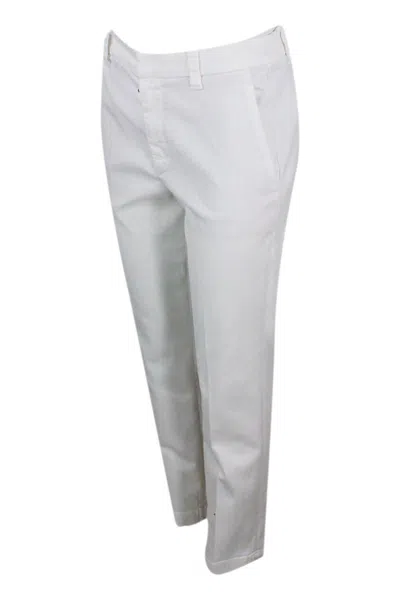 Brunello Cucinelli Garment-dyed Stretch Cotton Drill Cigarette Trousers In White