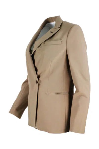 Brunello Cucinelli Single Breasted Tailored Blazer In Cookie