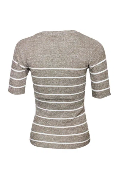 Brunello Cucinelli Crew-neck And Short-sleeved Linen Blend Sweater With Striped Pattern In Beige