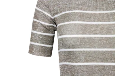 Brunello Cucinelli Crew-neck And Short-sleeved Linen Blend Sweater With Striped Pattern In Beige
