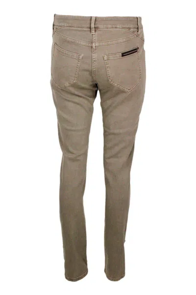 Brunello Cucinelli Five-pocket Garment-dyed Stretch Denim Trousers. Slim Model In Beige