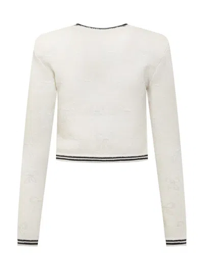 Self-portrait Beige Cardigan With Bow Detail On The Front And Contrasting Trims In Cotton Blend Woman In White