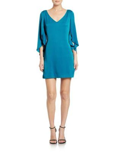 Shop Milly Stretch Silk Butterfly Sleeve Dress In Deep Teal