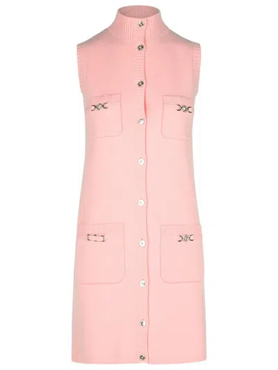 Versace Wool Blend Dress Decorative Buckles In Pink