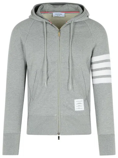 Thom Browne Mens Light Grey Striped Brand-patch Cotton-jersey Hoody In Grey