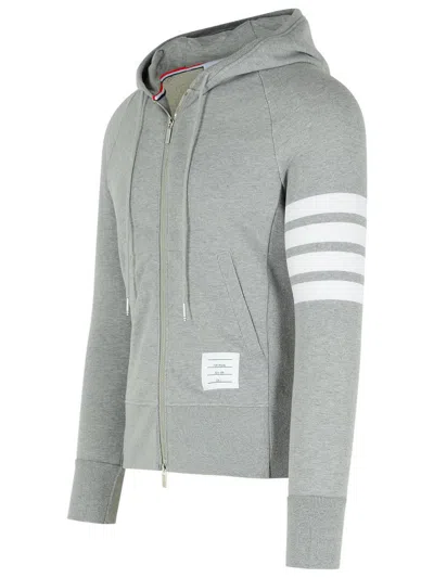 Thom Browne Mens Light Grey Striped Brand-patch Cotton-jersey Hoody In Grey