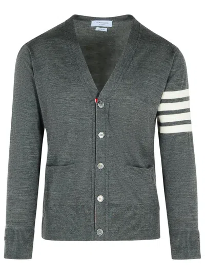 Thom Browne 4-bar Wool Fine Knit Cardigan In Grey