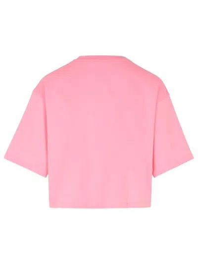 Balmain Women Logo Organic Cotton Cropped T-shirt In Pink