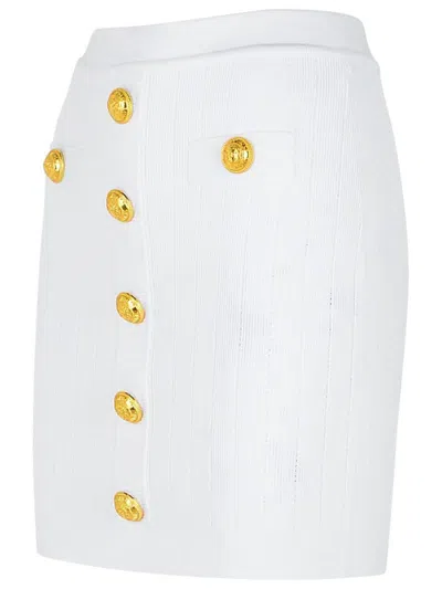 Balmain Knit Mini Skirt With Embossed Buttons Women In White