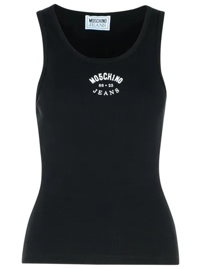 Moschino Jeans Cotton Blend Logo Tank Top In Black