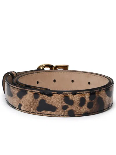 Dolce & Gabbana Two-color Shiny Leather Belt In Brown