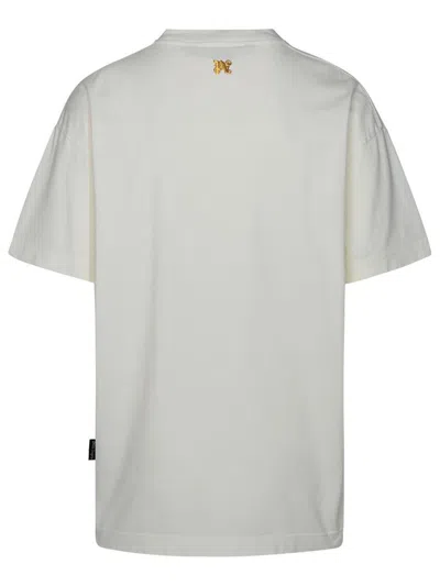 Palm Angels Burning Monogram Metallic Logo-print Cotton-jersey T-shirt In White