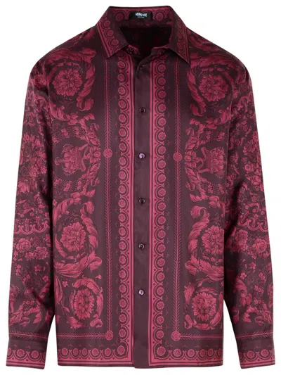 Shop Versace Burgundy Silk Shirt In Red