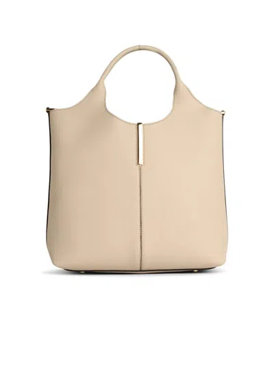 Tod's Beige Leather Shopping Bag In White