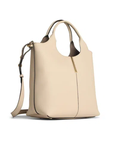 Tod's Beige Leather Shopping Bag In White