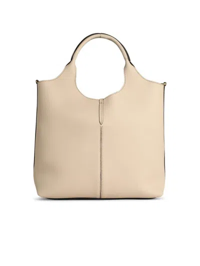 Tod's Beige Leather Shopping Bag In White
