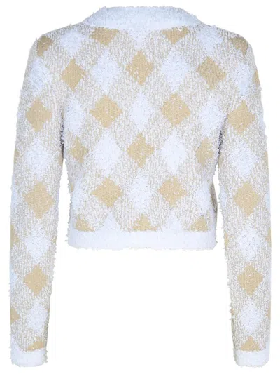 Balmain Vichy Check Tweed Knit Crop Jacket In Beige