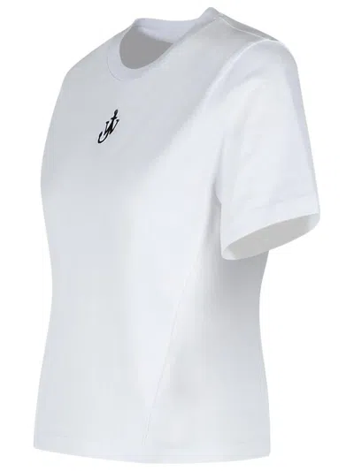 Jw Anderson Mens White Anchor-embroidery Crop Cotton-jersey T-shirt In White