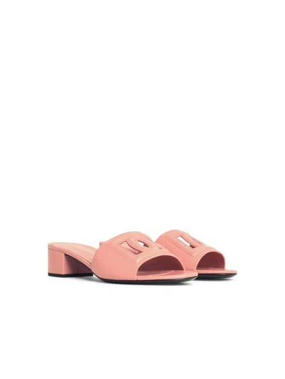 Dolce & Gabbana Pink Leather Slippers In Pink