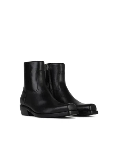 Versace Black Leather Ankle Boots In Black