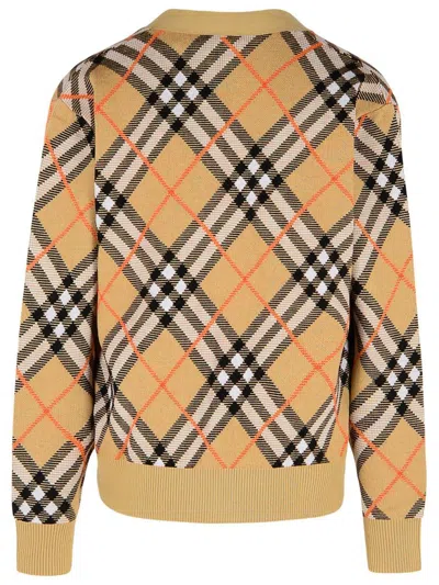 Burberry Embroidered Stretch Wool Blend Cardigan In Beige