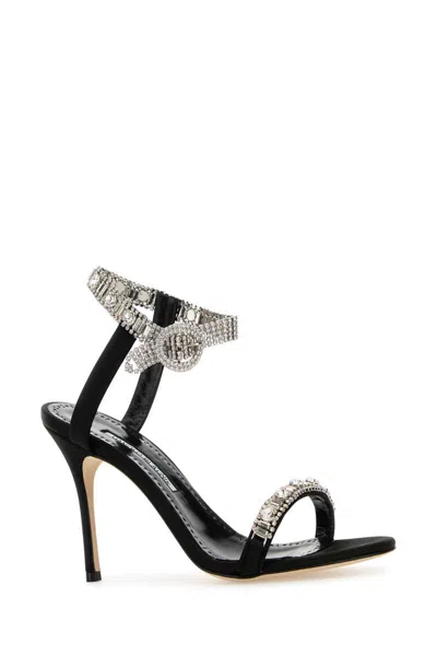 Manolo Blahnik Asasan 90 Crystal-embellished Satin Sandals In Black