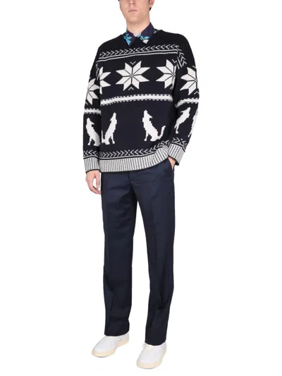 Etro Embroidered Cotton Sweater In Blue