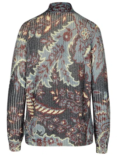 Etro Grey Floral Print Knitted Wool Sweater In Multicolor