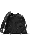 PRADA Leather-trimmed embellished shell shoulder bag