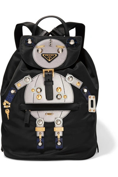 Shop Prada Robot Large Appliquéd Shell And Leather Backpack