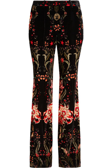 Roberto Cavalli Printed Velvet Wide-leg Pants In Eero | ModeSens
