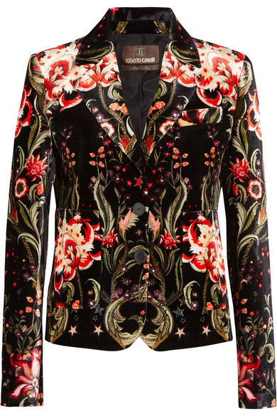 Roberto Cavalli Galaxy Garden Printed Velvet Jacket In Eero | ModeSens