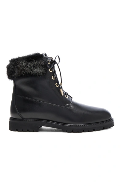 Shop Aquazzura Leather Heilbrunner Boots With Mink Fur In Black